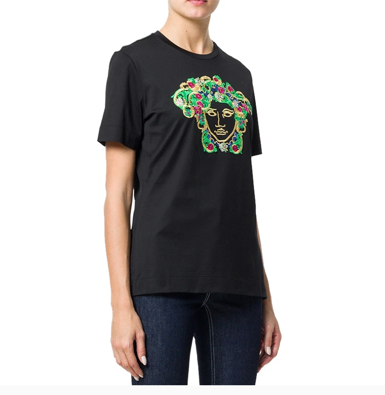 商品[国内直发] Versace|VERSACE 范思哲 黑色女士棉质短袖T恤衫 A79095-A201952-A1008,价格¥4544,第5张图片详细描述