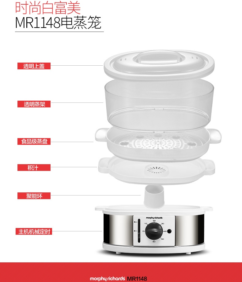 商品Morphy Richards|英国摩飞 三层电蒸笼 MR1148 多层蒸汽电蒸锅蒸菜器,价格¥481,第13张图片详细描述