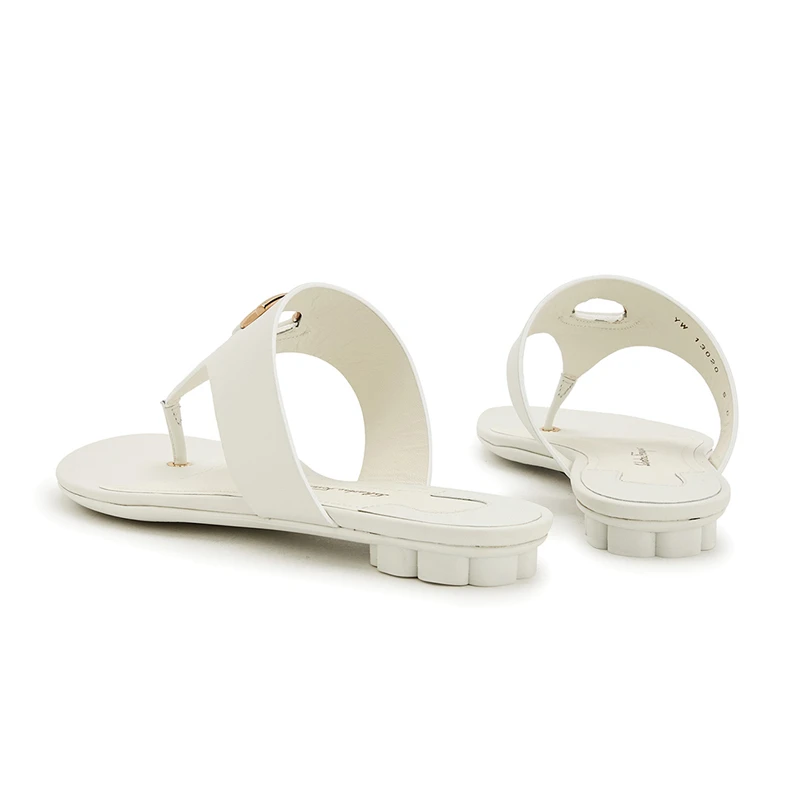 商品Salvatore Ferragamo|SALVATORE FERRAGAMO 白色女士露趾平底拖鞋 0684829,价格¥2059,第5张图片详细描述