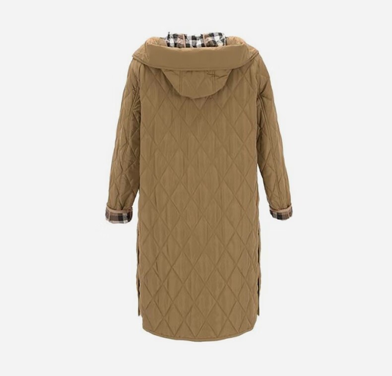 商品Burberry|Burberry博柏利 女士棕色聚酰胺绗缝徽标长款连帽棉服80945821,价格¥4152,第5张图片详细描述