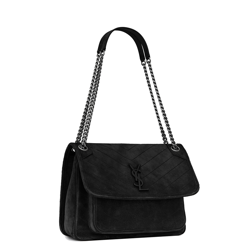 商品Yves Saint Laurent|SAINT LAURENT PARIS/圣罗兰 YSL 21新款 NIKI系列 女士中号黑色绒面革小牛皮翻盖徽标按扣单肩斜挎手提包,价格¥22585,第6张图片详细描述