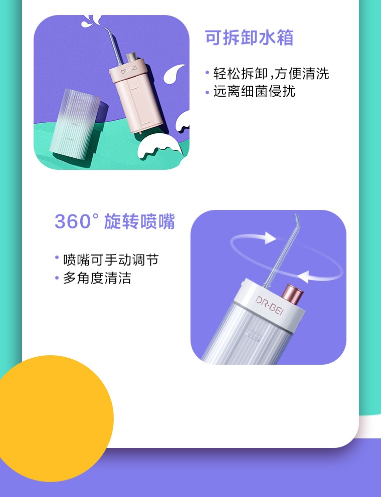 商品[国内直发] DoctorBei|贝医生随身冲牙�器 DR.BEI F3s 粉蓝渐变色,价格¥274,第14张图片详细描述