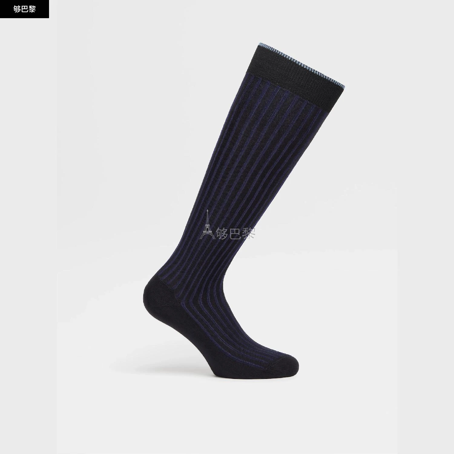 商品Zegna|包邮包税【预售7天发货】 ZEGNA杰尼亚 23秋冬 男士 袜子 NAVY BLUE RIBS MID CALF SOCKS N5V40-529-402,价格¥512,第6张图片详细描述