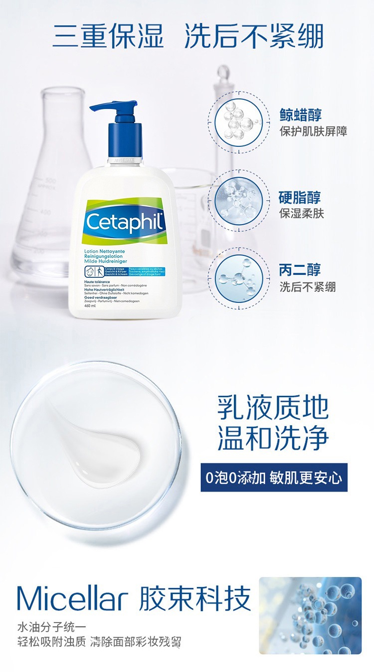 商品Cetaphil|Cetaphil丝塔芙丝塔芙洁面乳200-460ml ,价格¥150,第3张图片详细描述