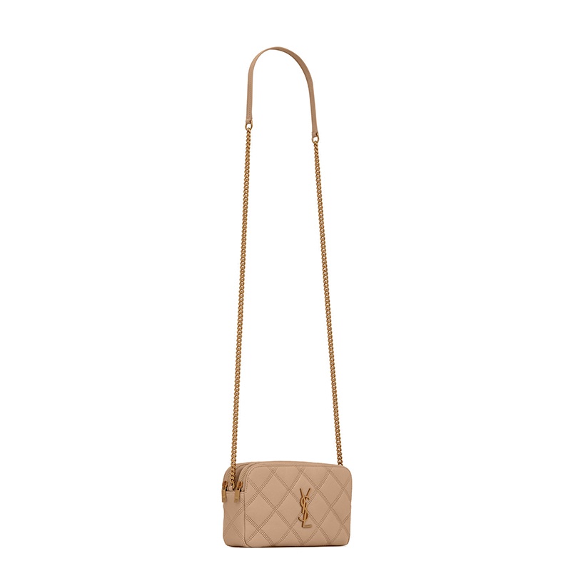 商品Yves Saint Laurent|SAINT LAURENT PARIS/圣罗兰 BECKY系列 深米色绗缝小羊皮双拉链斜挎包,价格¥9781,第4张图片详细描述