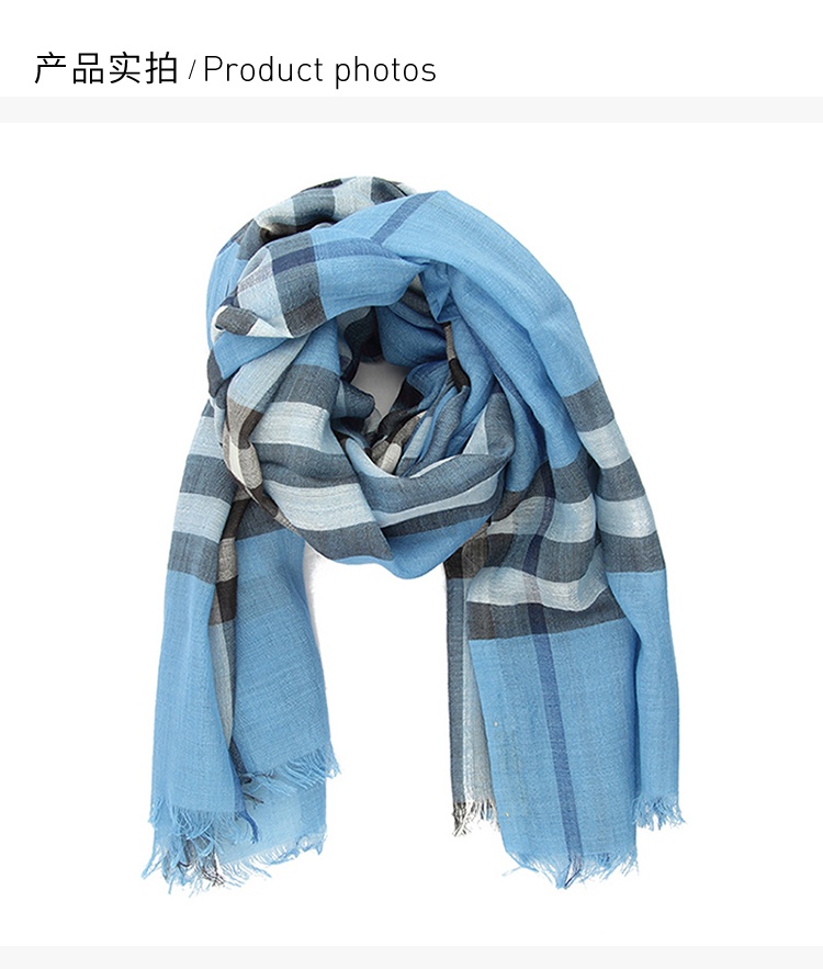 商品[国内直发] Burberry|Burberry 巴宝莉 女士蓝色经典格纹围巾 3921778-蓝色,价格¥2726,第3张图片详细描述