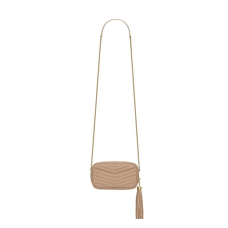 商品Yves Saint Laurent|SAINT LAURENT PARIS/圣罗兰 YSL 22春夏新款LOU系列 女士迷你深米色绗缝压纹粒面牛皮革金扣金链配流苏吊饰单肩斜挎包6125791GF012721,价格¥9652,第3张图片详细描述