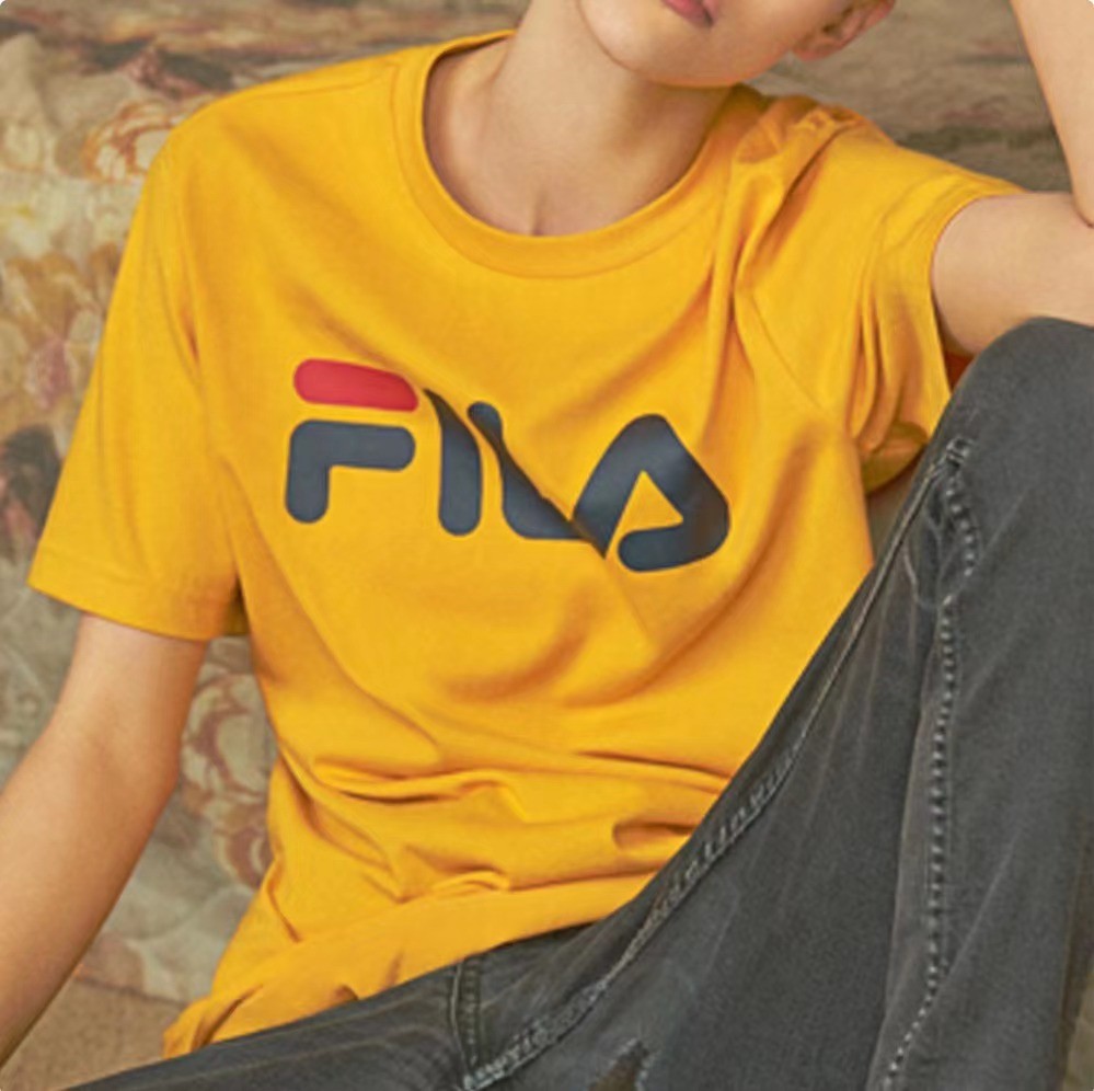 商品Fila|【享贝家】斐乐FILA 简约字母Logo休闲短袖T恤 男女同款 黄色 FS2RSB2001XYEW Q,价格¥105,第7张图片详细描述
