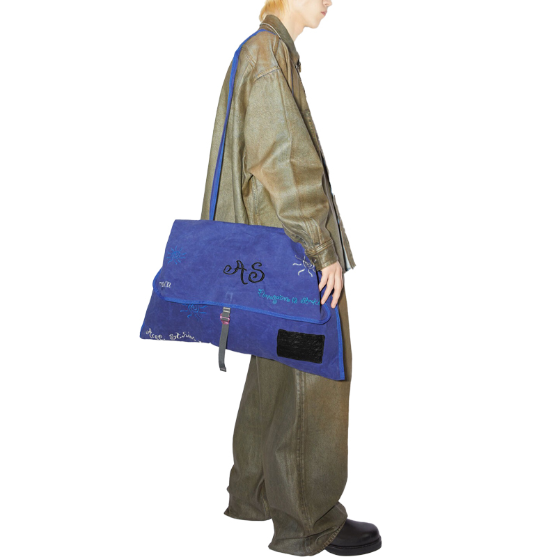 商品Acne Studios|23新款女士蓝色/电光蓝蜡涂层棉质斜挎包,价格�¥3411,第3张图片详细描述