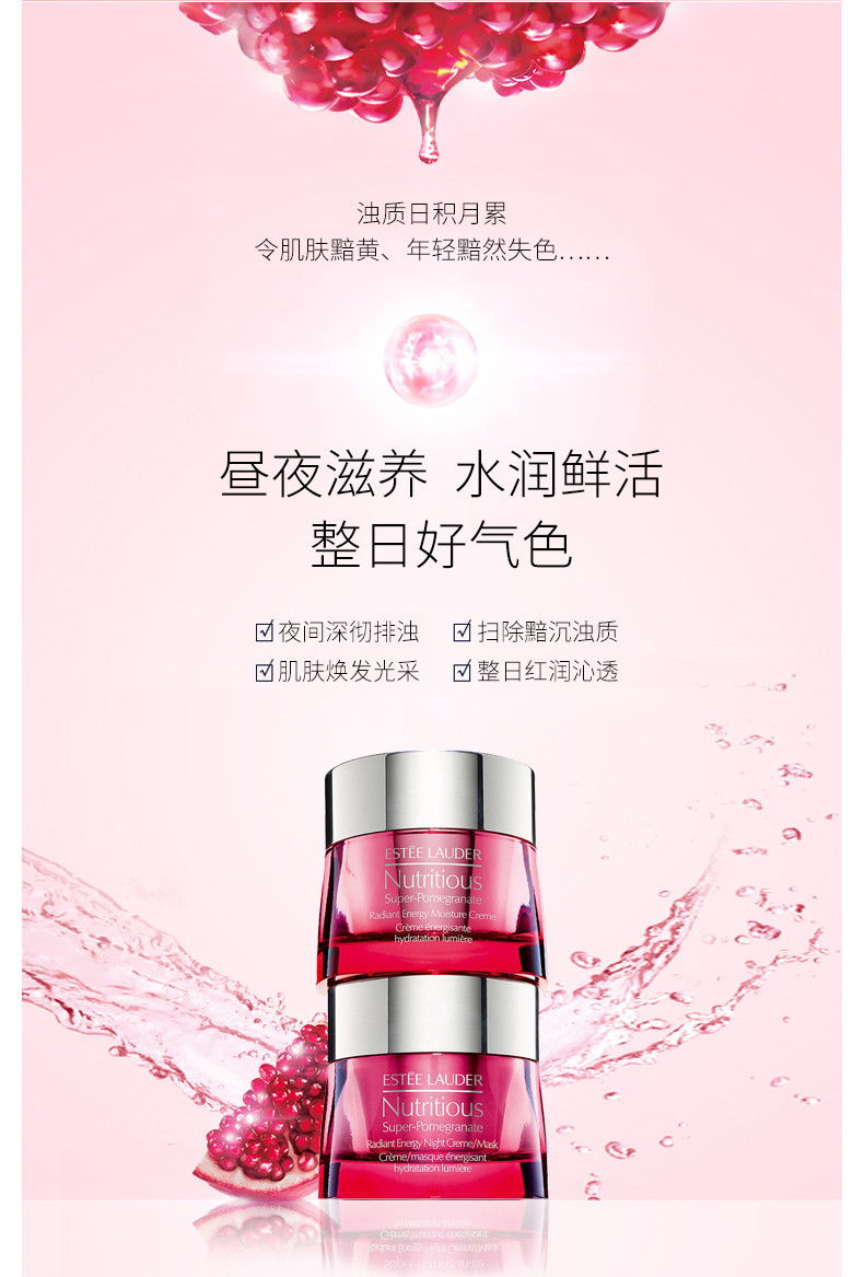 商品Estée Lauder|【新版】Estee Lauder 雅诗兰黛 鲜活亮采红石榴(日霜50ML+晚霜50ML)套装｜包邮【香港直发】,价格¥510,第6张图片详细描述