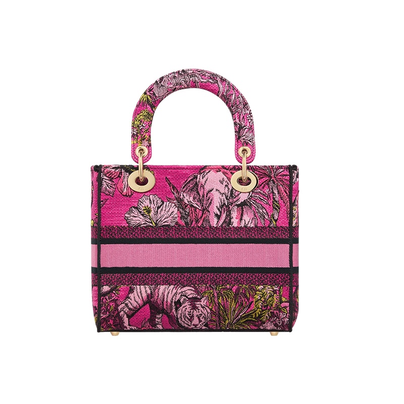 商品Dior|迪奥 23新款 D-LITE女士中号多彩紫红色经典刺绣帆布标��志斜挎包/手提包 M0565OEUP_M75E,价格¥35917,第2张图片详细描述