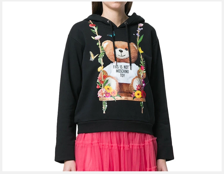 商品Moschino|Moschino 莫斯奇诺 女士黑色全棉Toy bear花卉连帽衫长袖卫衣 DV1703-0427-1555,价格¥2146,第6张图片详细描述