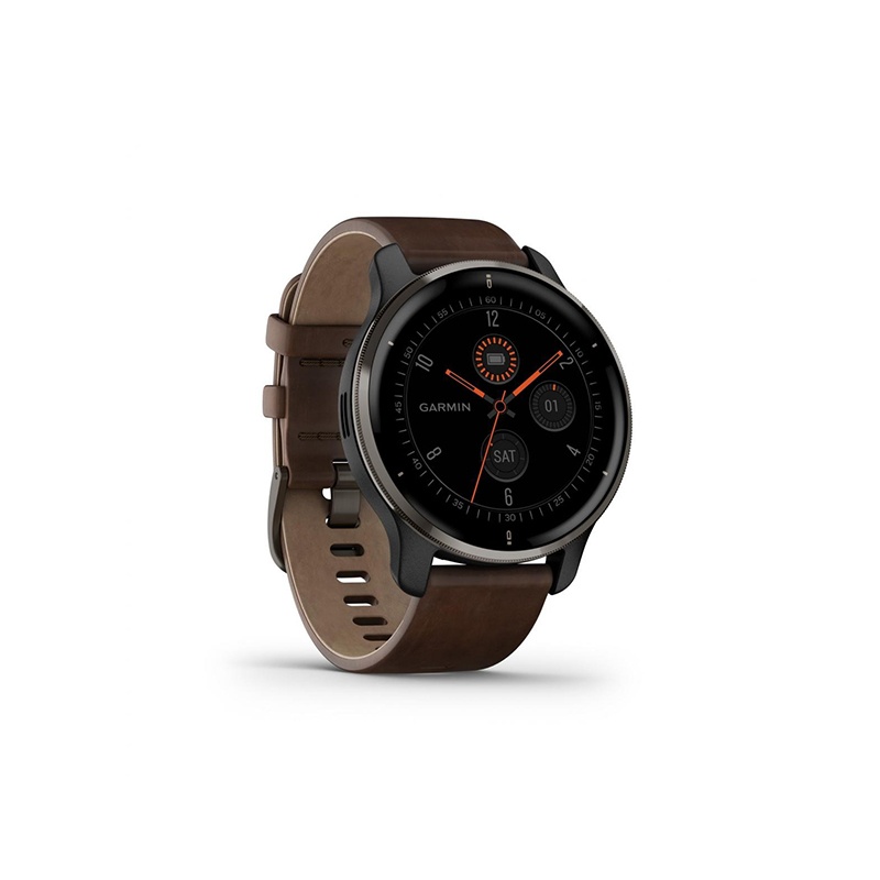商品Garmin|GARMIN 男女同款黑色聚合物表盘石英机芯棕色皮革表带混合链接智能手表43MM,价格¥2886,第2张图片详细描述