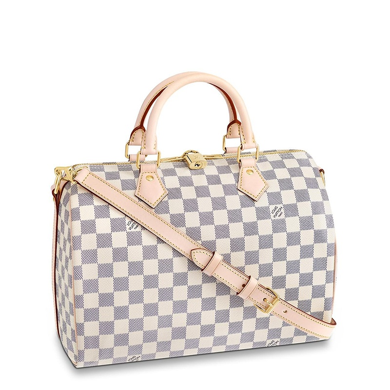 商品Louis Vuitton|预售10天 Louis Vuitton/路易威登 经典款SPEEDY 30系列 女士天蓝色棋盘格帆布饰皮革滚边金扣配可拆卸肩带拉链开合单肩斜挎手提包N41373,价格¥13690,第2张图片详细描述