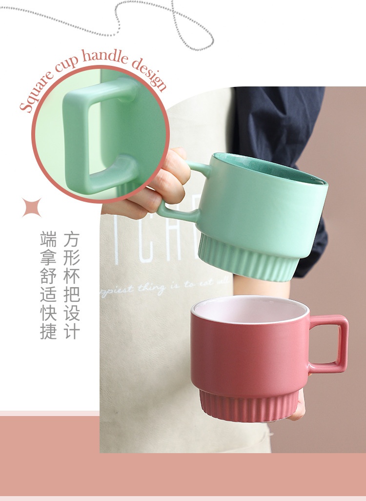 商品[国内直发] YeeCollene|北欧轻奢陶瓷马克杯ins高颜值叠叠杯带勺咖啡杯礼盒装,价格¥75,第8张图片详细描述
