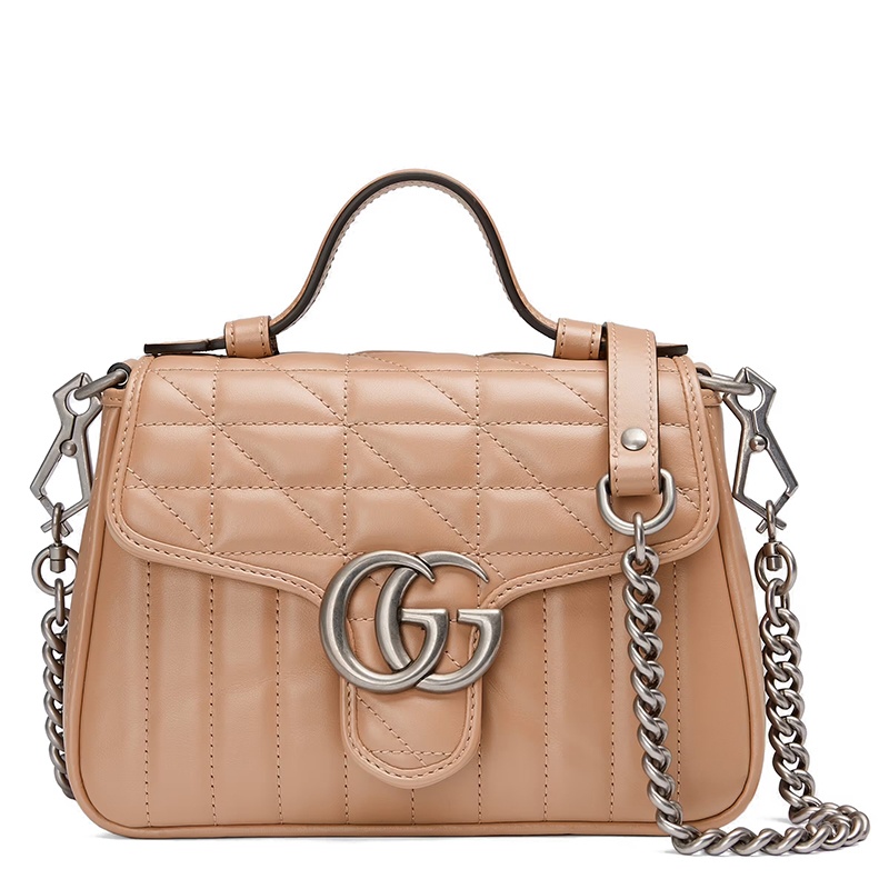 商品Gucci|GUCCI/古驰 GGMarmont系列 女士迷你粉色绗缝皮革银色饰面翻盖斜挎单肩包583571UM8AN2754,价格¥15156,第5张图片详细描述
