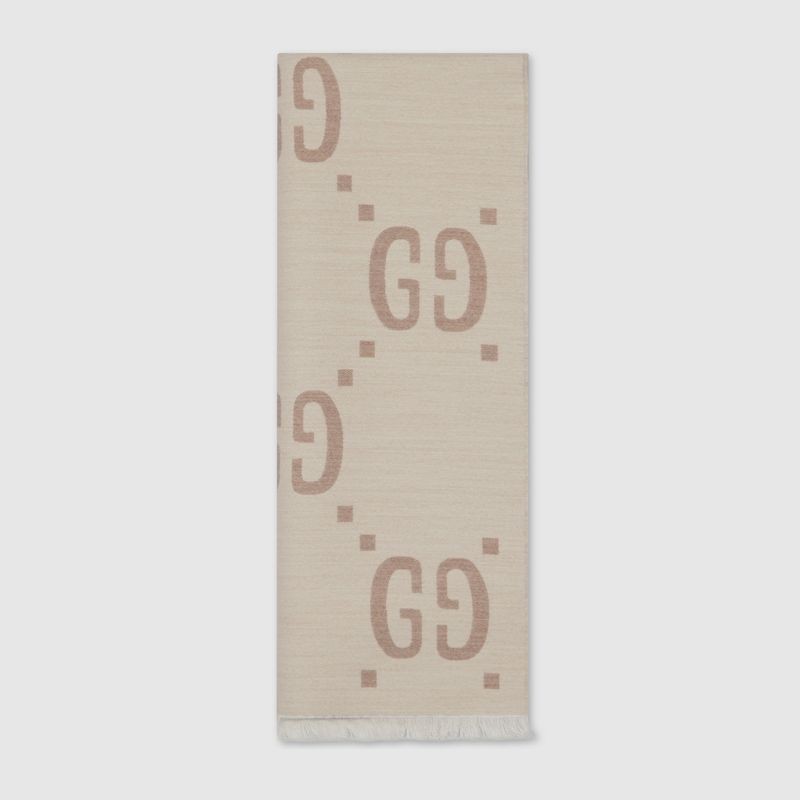 商品Gucci|Gucci古驰男士象牙色和米色GG羊毛真丝提花围巾,价格¥3434,第2张图片详细描述