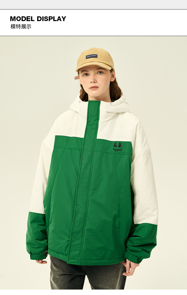 商品[国内直发] ERASER|ER拼接撞色中长款连帽棉服男女同款冬季情侣外套国潮牌休闲宽松面包服ERmy2255560,价格¥519,第12张图片详细描述