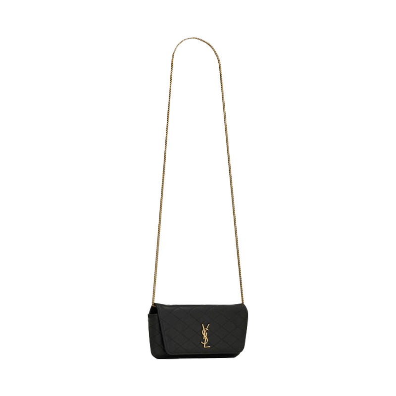 商品Yves Saint Laurent|圣罗兰 YSL女士黑色小羊皮金色饰面翻盖单肩链条包 7425791EL071000,价格¥7877,第3张图片详细描述