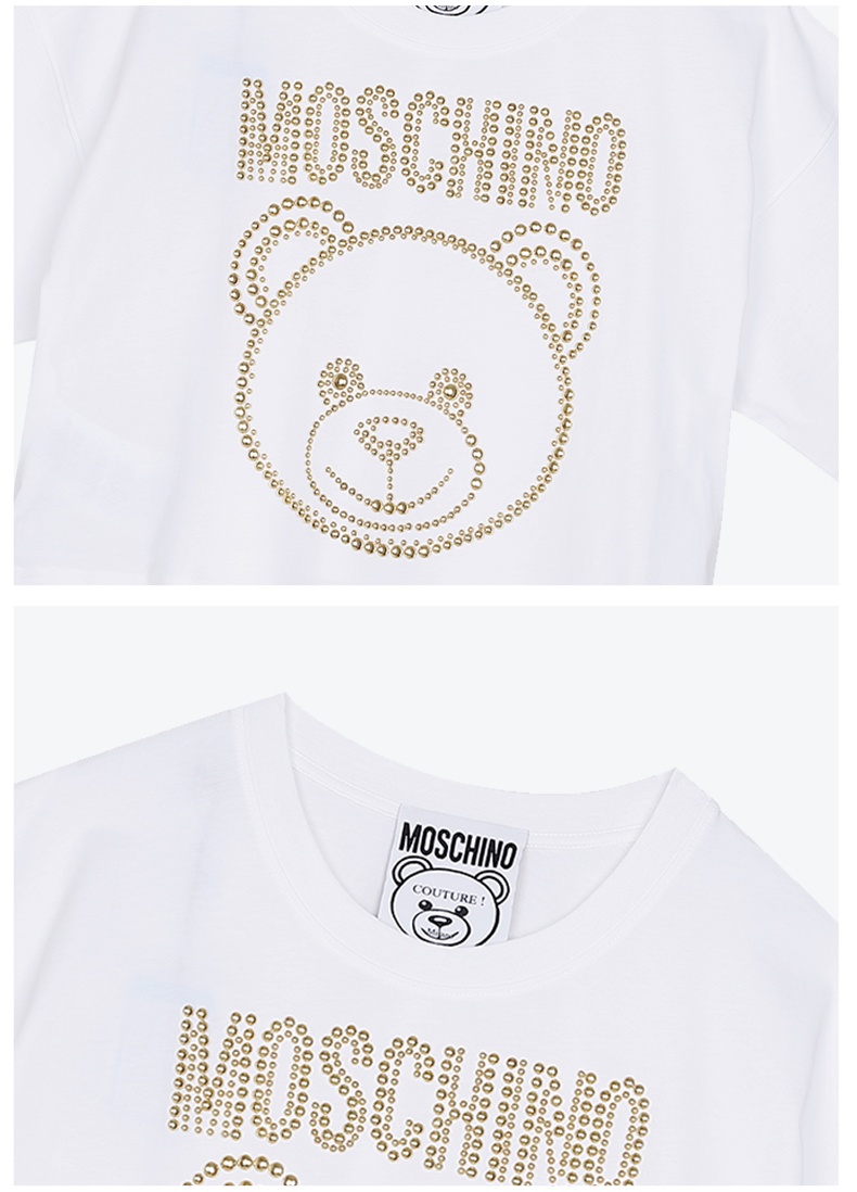 商品[国内直发] Moschino|（特价清仓）MOSCHINO/莫斯奇诺 21早秋 女士Teddy Studs弹力针织棉T恤 白色07085540 A1001 ,价格¥1333,第5张图片详细描述