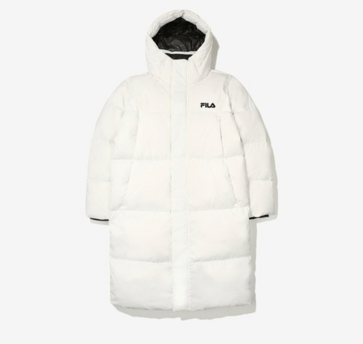 商品Fila|【享贝家】FILA 斐乐纯色LOGO印花中长款连帽羽绒服 男女同款 白色 FS2DJE4103XOWH,价格¥950,第3张图片详细描述