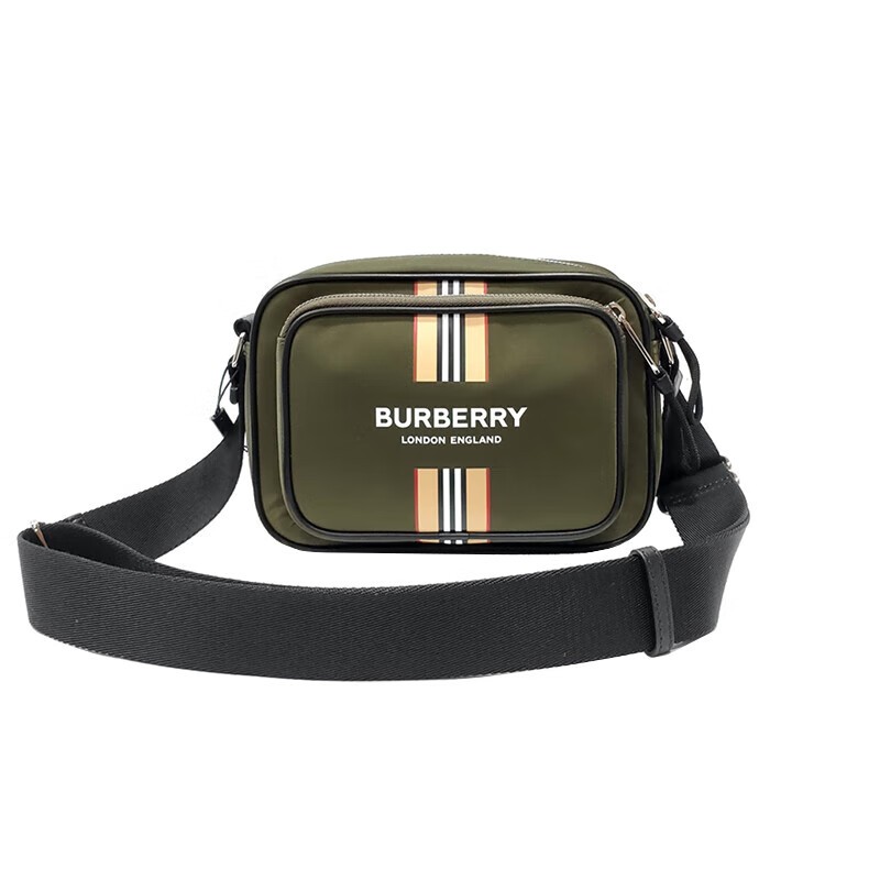 商品Burberry|Burberry/博柏利 现货 男士绿色标志性条纹印花尼龙斜挎包 80357671,价格¥2832,第2张图片详细描述