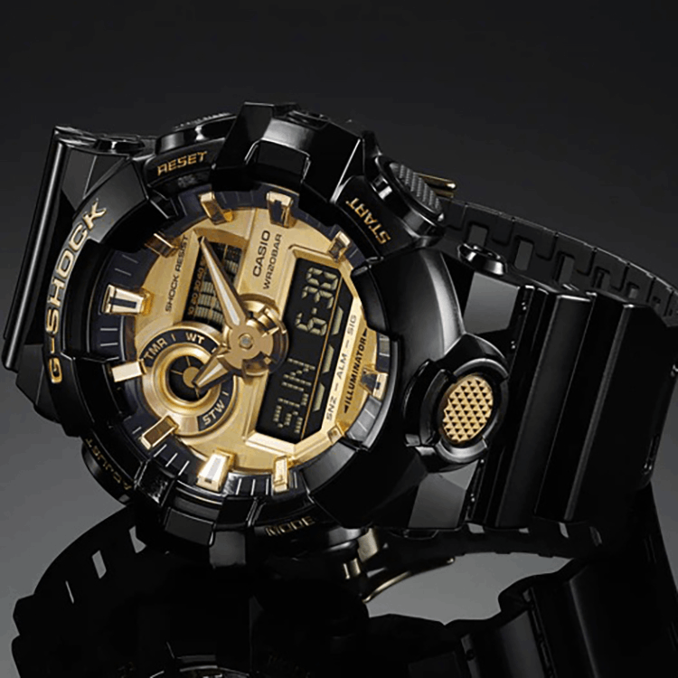 商品Casio|卡西欧（CASIO）男表G-SHOCK系列防震防水潮流运动时尚腕表大表盘双显男女手表 GA-710GB-1A-黑金配色-GA-710GB-1A,价格¥1022,第3张图片详细描述