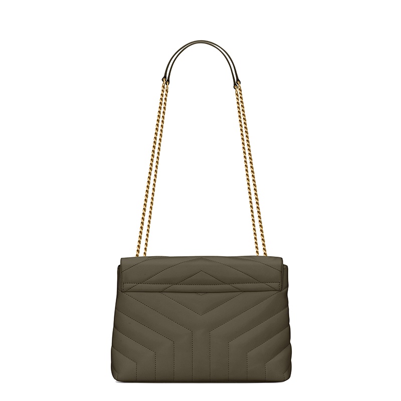 商品Yves Saint Laurent|SAINT LAURENT PARIS/圣罗兰 YSL 22春夏新款LOULOU系列 女士小号灰卡其色"Y"形绗缝牛皮革金扣翻盖单肩斜挎包,价格¥16874,第3张图片详细描述