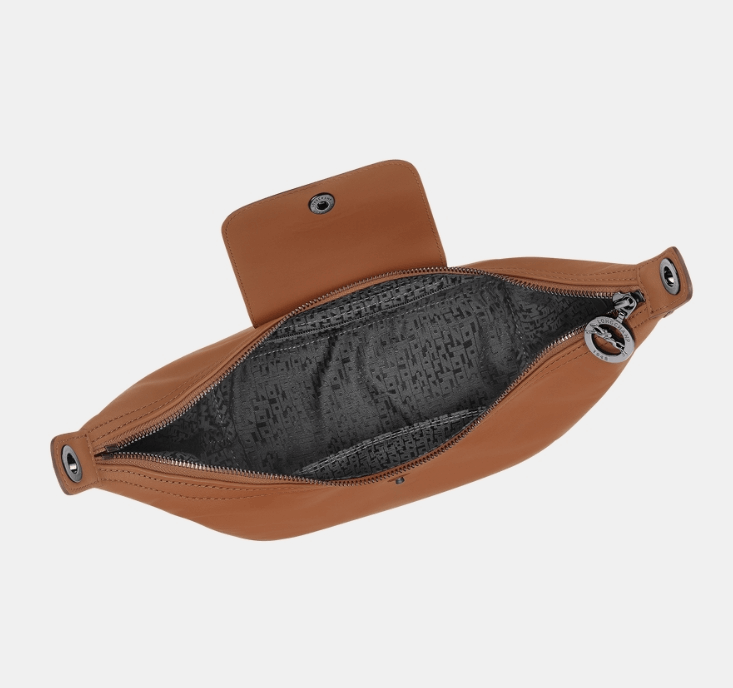 商品Longchamp|珑骧 可调节可拆卸肩带按扣翻盖开合 牛皮革 Hobo包单肩包 中号 女款 干邑色（香港仓发货）,价格¥3787,第11张图片详细描述