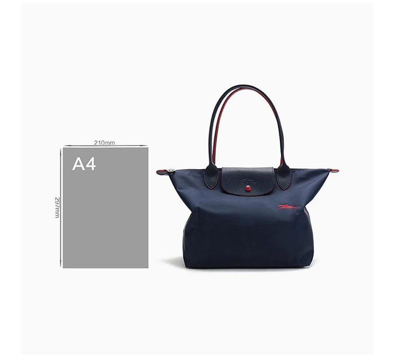 商品Longchamp|LONGCHAMP 女士海军蓝色拉链尼龙刺绣奔马围标托特包 2605619-556,价格¥838,第6张图片详细描述