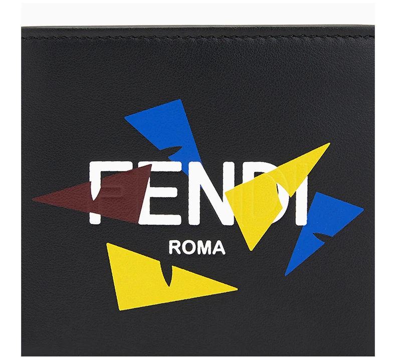 商品Fendi|FENDI 男士黑色皮革彩色印花字LOGO短款折叠钱夹 7M0169-AC9I-F0X93,价格¥2456,第8张图片详细描述