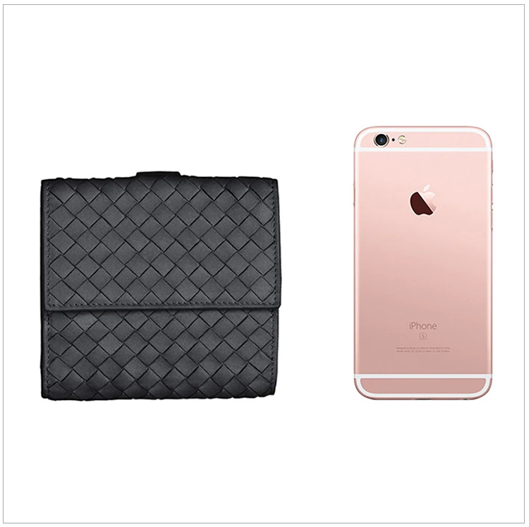 商品[国内直发] Bottega Veneta|Bottega Veneta 葆蝶家 黑色小牛皮编织中性短款钱包 163240 V001N 1000,价格¥5600,第2张图片详细描述