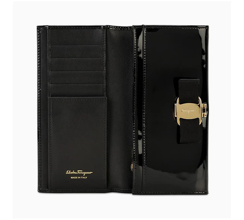商品[国内直发] Salvatore Ferragamo|SALVATORE FERRAGAMO 女士黑色光面皮革长款钱包 22-A900-588251,价格¥2887,第5张图片详细描述
