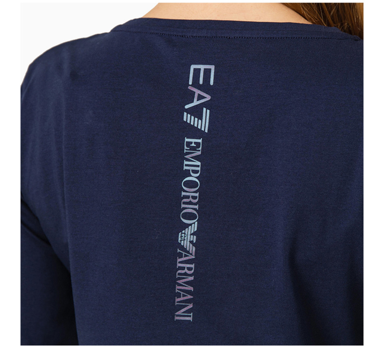 商品Emporio Armani|Emporio Armani 安普里奥阿玛尼 女士深蓝色棉质氨纶混纺经典LOGO款圆领长袖T恤 6GTT61-J29Z-1554,价格¥476,第11张图片详细描述