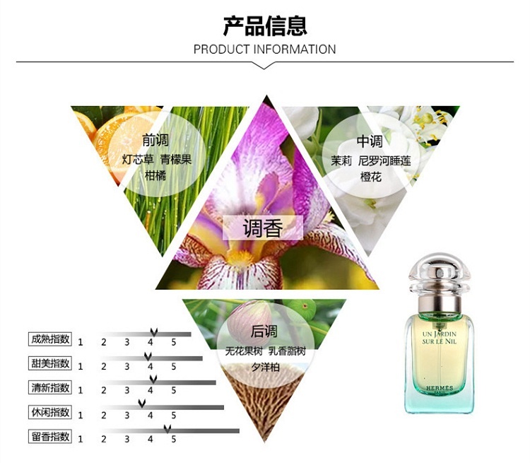 商品Hermes|HERMES/爱马仕 尼罗河花园中性香水30ml-50ML-100ml,价格¥504,第4张图片详细描述