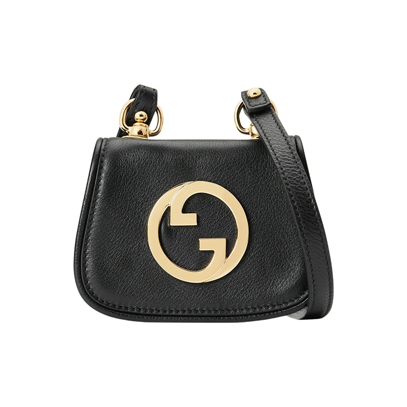 商品Gucci|Gucci/古驰 女士黑色皮革双GLogo复古金扣马鞍包单肩斜挎包,价格¥3495,第3张图片详细描述