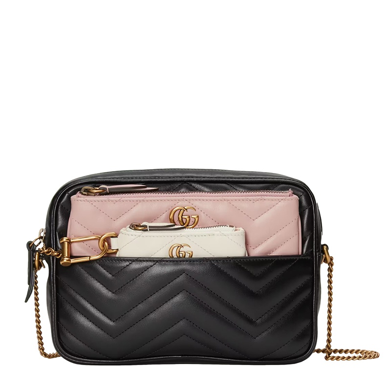 商品Gucci|GUCCI/古驰 22新款 女士黑/白/粉色V型绗缝皮革金扣金链三包合一多功能单肩手拿链条包,价格¥13093,第2张图片详细描述