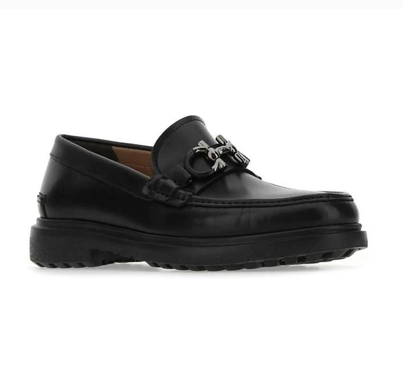 商品Salvatore Ferragamo|Salvatore Ferragamo 菲拉格慕 男士黑色小牛皮徽标乐福鞋 02-C499-735190,价格¥4140,第5张图片详细描述