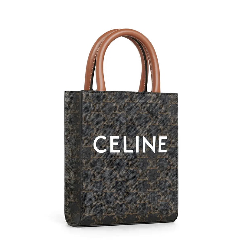 商品Celine|赛琳 2020早秋新��款 经典TRIOMPHE系列 棕色老花帆布垂直迷你手提购物包194372BZK.04LU,价格¥9466,第4张图片详细描述