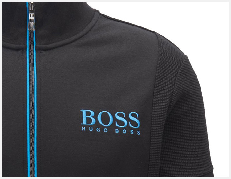 商品Hugo Boss|Hugo Boss 雨果博斯 男士棉混纺LOGO胸标线条纹理拉链长袖运动衫 SKAZ-50387136-001,价格¥1296,第9张图片详细描述