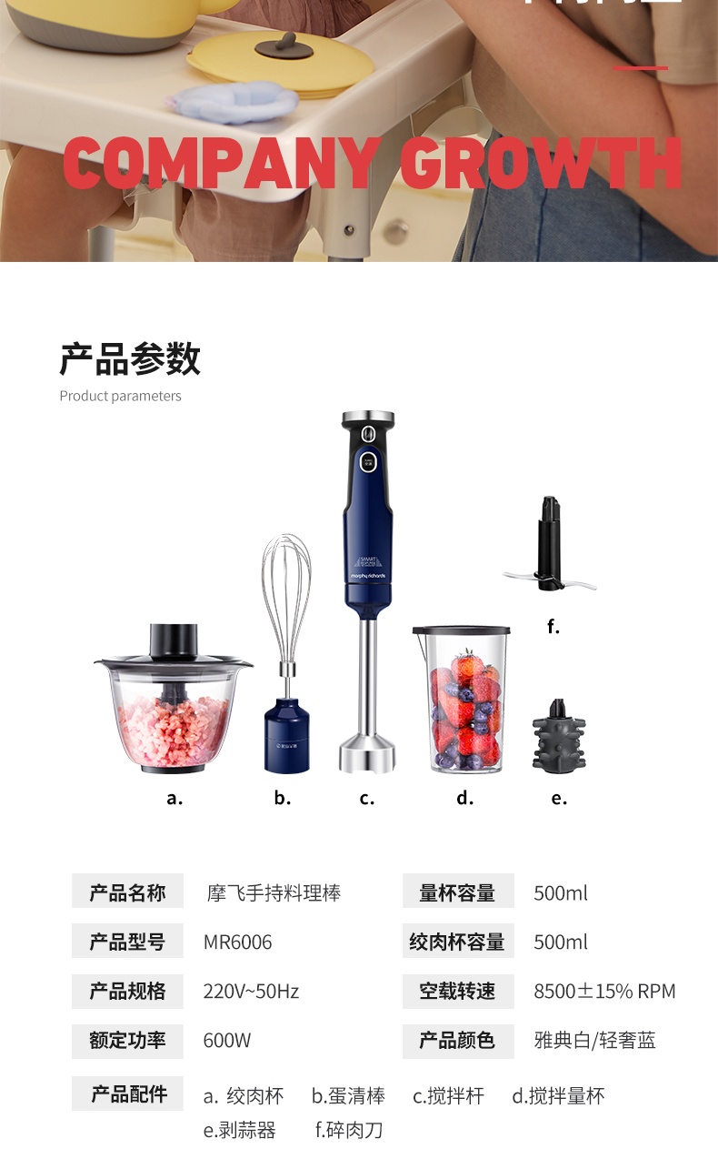 商品Morphy Richards|英国摩飞 手持料理机 MR6006 辅食机家用搅拌棒,价格¥580,第15张图片详细描述