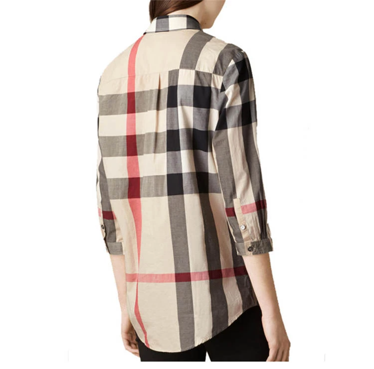 商品[国内直发] Burberry|Burberry 博柏利 格纹拼色棉质宽松式衬衫 3789006,价格¥2588,第4张图片详细描述