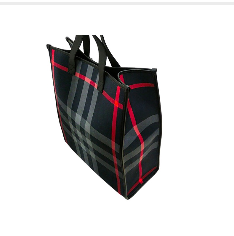 商品Burberry|【现货】博柏利 男士深蓝色棉质帆布配皮革格纹购物手提包 80840581,价格¥3975,第10张图片详细描述