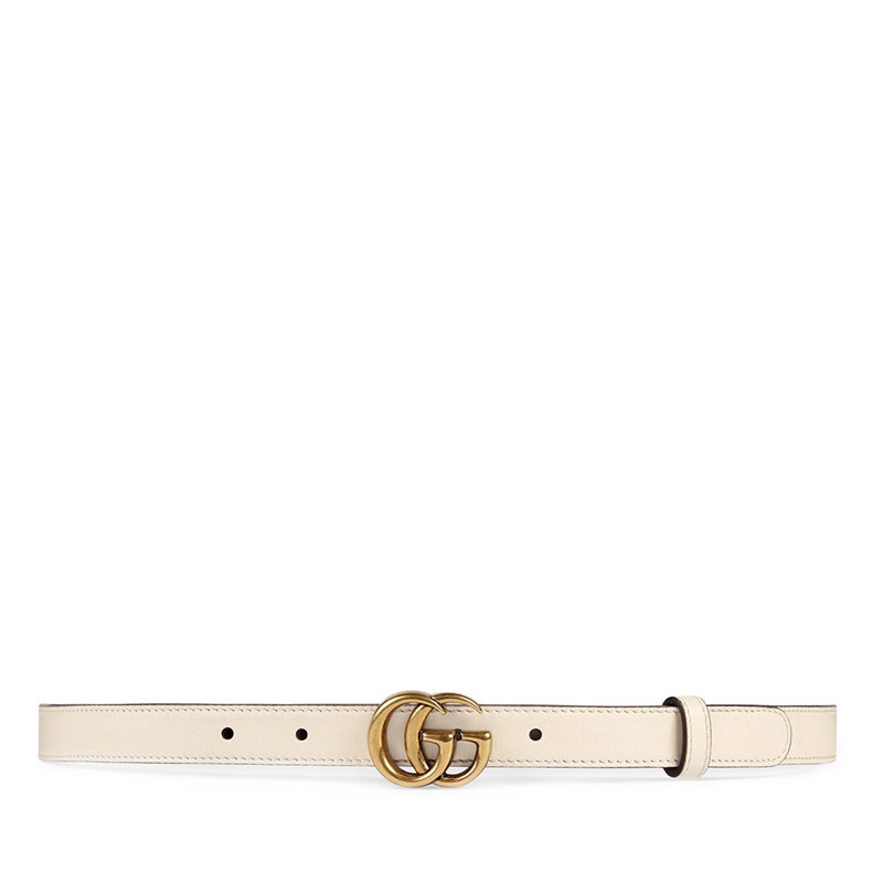 商品Gucci|GUCCI/古驰  女士白色皮革细款金色双G扣腰带,价格¥2818,第2张图片详细描述