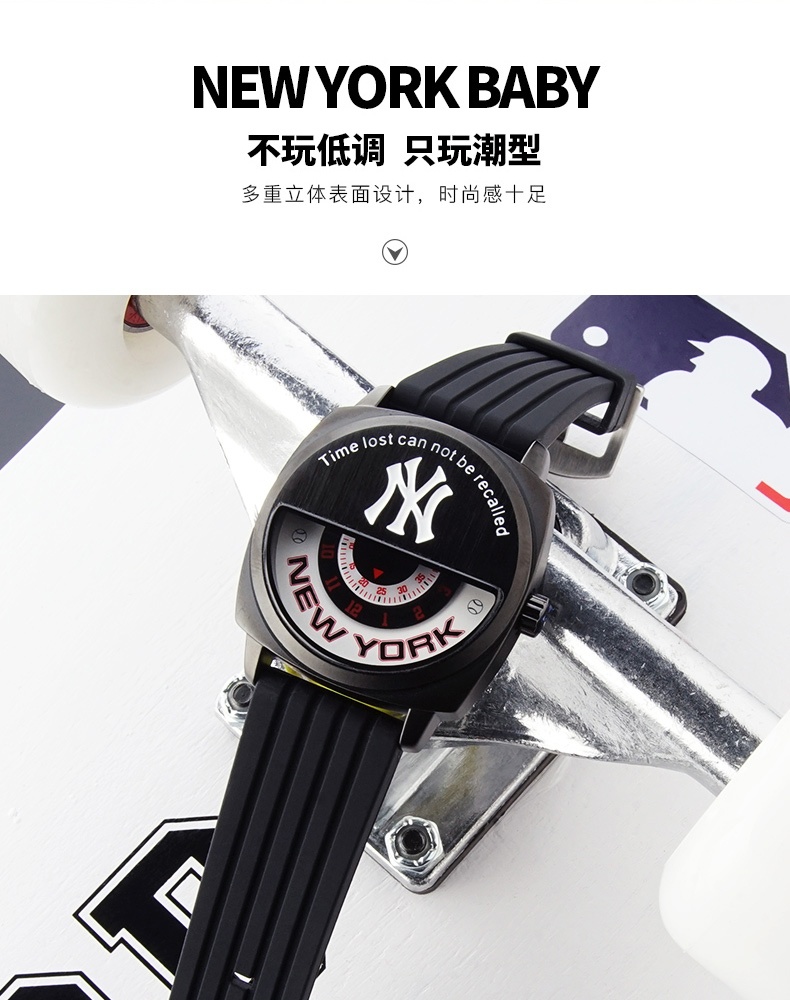 商品[国内直发] MLB|MLB美职棒 纽约街头嘻哈 时尚潮流硅胶情侣石英手表YH009,价格¥586,第11张图片详细描述