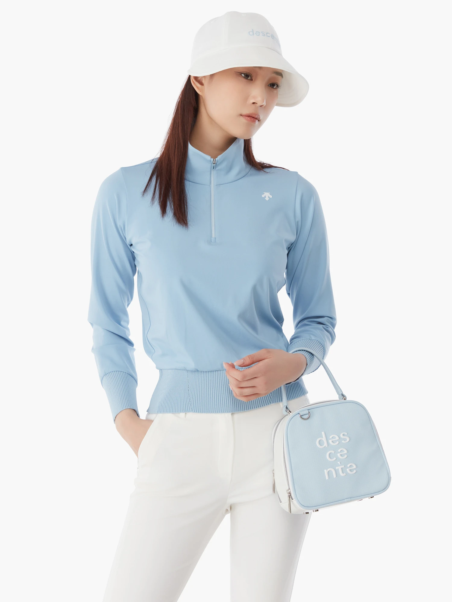 商品【预售商品15天发货】 DESCENTE|GOLF女性高领半拉链长袖T恤适合层搭 DP12WFTL24-LBLG,价格¥1025,第4张图片详细描述