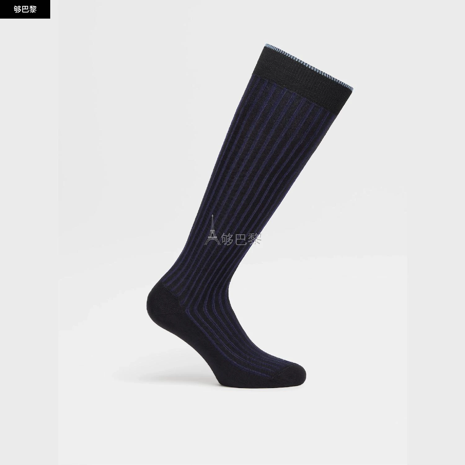 商品Zegna|【预售】 杰尼亚 24秋冬 男士 袜子 NAVY BLUE RIBS MID CALF SOCKS N5V40-529-402,价格¥498,第5张图片详细描述