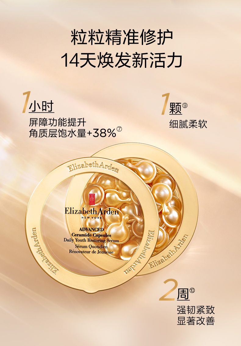 商品Elizabeth Arden|伊丽莎白雅顿 金胶精华油次抛胶囊神经酰胺面部修护精华液60/90粒 补水保湿 紧致肌肤 淡化细纹 稳定肌肤,价格¥331,第4张图片详细描述