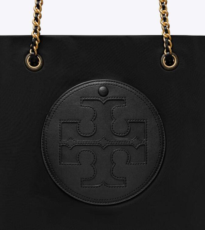 商品Tory Burch|汤丽柏琦Ella Logo徽标织物拼人造革托特包Tote包购物袋单肩手提包��中号女款灰色黑色（香港仓发货）,价格¥2067,第2张图片详细描述