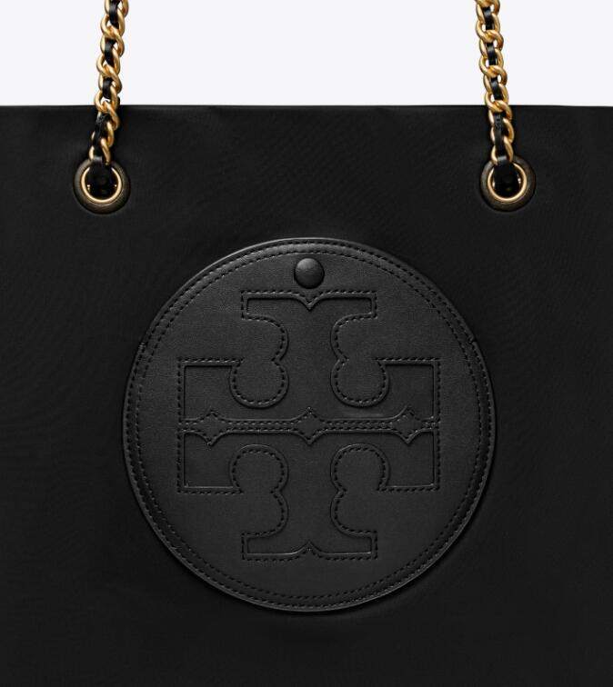 商品Tory Burch|汤丽柏琦Ella Logo徽标织物拼人造革托特包Tote包购物袋单肩手提包中号女款灰色黑色（香港仓发货）,价格¥2084,第2张图片详细描述